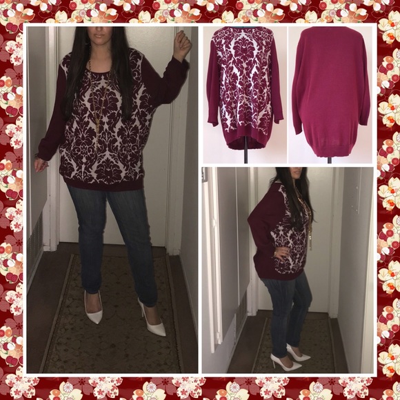 Jaclyn Smith Sweaters - SOLDBurgundy and white Oversized Seater